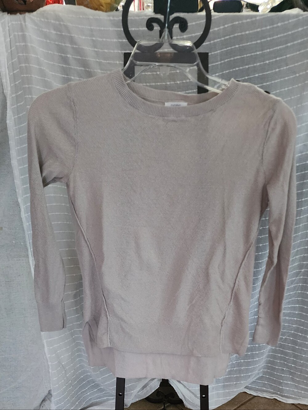 Sigrid Olsen Linen Cotton Dusty Taupe Scoop Crew Sweater Lightweight